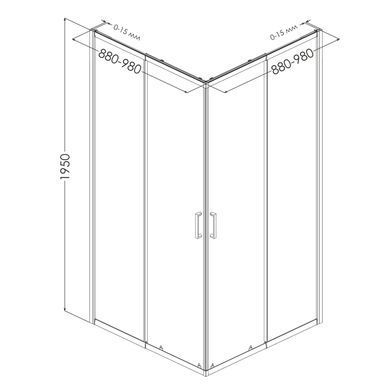 Душова кабіна Eger VI`Z new CC, 95x95x195 см, квадратна, регульований хромований профіль (+/-5 см), прозоре скло