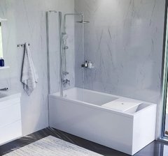 Фото Душевая шторка на ванну 80х140 см, распашная с неподвижной стенкой AM.PM WU90BS-D3W5-140CT Gem