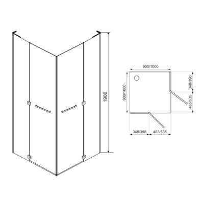 Фото Душова квадратна кабіна Eger RUBIK (599-334/1 (2 коробки)) розпашна, 100х100х190 см, хром