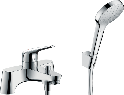 Фото Змішувач Hansgrohe Novus врізний на край ванни 2 отвори + комплект душової лійки Croma Select (71044000)