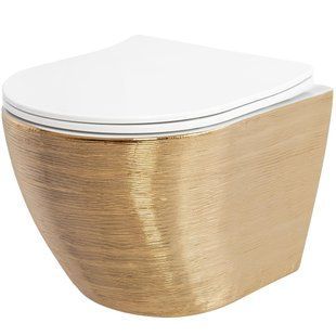 Фото Подвесной унитаз REA CARLO FLAT BRUSH GOLD золотой (REA-C6942)
