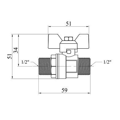 Кран кульовий Karro "Standart+" 1/2" ЗЗ PN40 метелик, нікельований (CV010648)