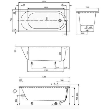 Фото Ванна акрилова Villeroy&Boch O.Novo/Cassandra 160х70 см білий (UBA160CAS2V-01)