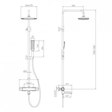 Фото Душевая система с термостатом для ванны Volle SISTEMA P (1584.090501), хром/серый