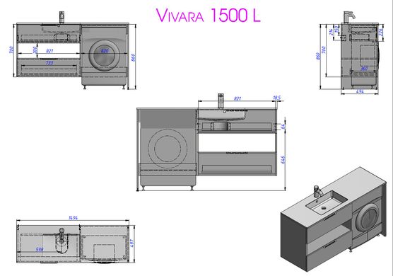 Фото Тумба Fancy Marble Vivara 1500 L с умивальником Lauretta 1500L (Vivara 1500 + 5615301-L)