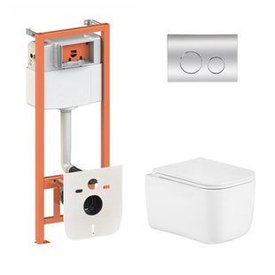 Фото Готовое решение Qtap для ванной комнаты: подвесной унитаз Gemini Ultra Quiet 485&times;340&times;350 + комплект инсталляции Nest 4 в 1 (круглая клавиша Chrome)