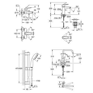 Фото Набор смесителей 4 в 1 для ванной комнаты и кухни Grohe QuickFix Start Black M-Size UA303301MK