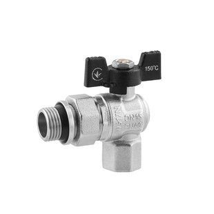 Кран-американка шаровой угловой Kroner 1/2" ВН PN40 бабочка, никелированный