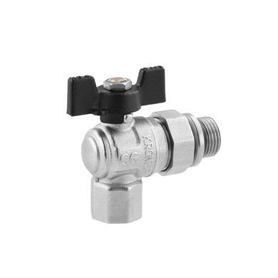 Кран-американка шаровой угловой Kroner 1/2" ВН PN40 бабочка, никелированный