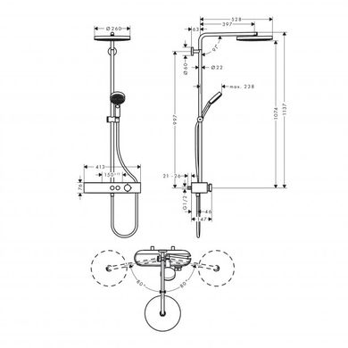 Фото Душова система з термостатом Hansgrohe PULSIFY Showerpipe шліфована бронза (24220140)