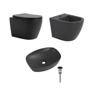 Фото Комплект Qtap Robin Anthracite 3 в 1: підвісний унітаз Ultra Quiet + біде підвісне + раковина накладна QTROBAN49157