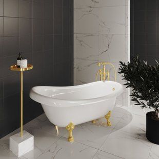 Фото Ванна окремостояча глянцева Amidicon Symphony 167х78 біла з литого каменю золоті ніжки