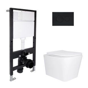 Фото Готове рішення Qtap для ванної кімнати: підвісний унітаз Tern Ultra Quiet 525x345x360 + комплект інсталяції Standard (кругла клавіша Black)