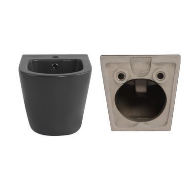 Фото Комплект Qtap Robin Anthracite 3 в 1: підвісний унітаз Ultra Quiet + біде підвісне + раковина накладна QTROBAN49157