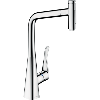 Фото Змішувач Hansgrohe Metris Select 320 2jet кухонний з витяжним виливом (73820000)