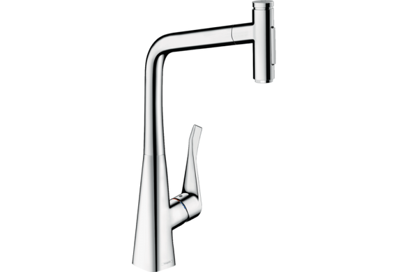 Фото Смеситель Hansgrohe Metris Select 320 2jet кухонный с вытяжным изливом (73820000)