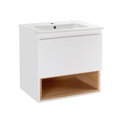 Комплект Qtap Robin 600х580х437 White/Whitish oak тумба подвесная + раковина врезная QT1372TPВ6001WWO