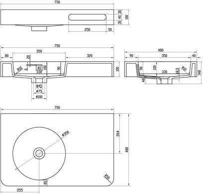 Фото Подвесной каменный умывальник-столешница Volle Solid Surface 13-40-742 с полотенцедержателем , 75x48, белый