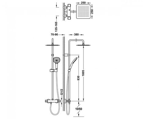 Фото Душова система для душу з термостатом TRES хром (18138503)