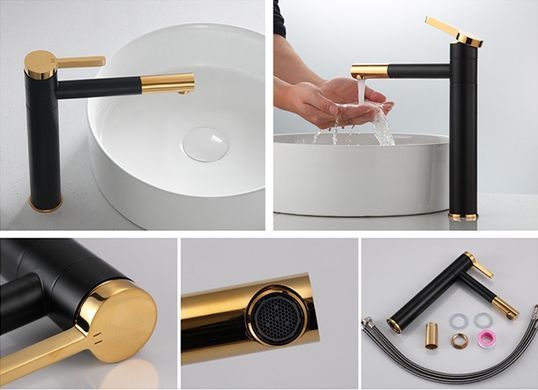 Фото Смеситель для раковины Rea SMART BLACK+GOLD черный/золотой высокий (REA-B7402)