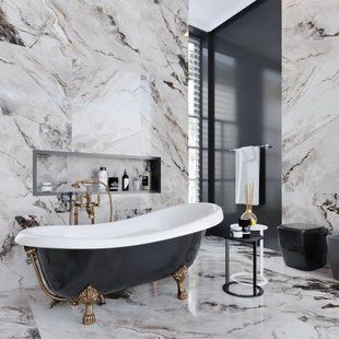 Фото Ванна окремостояча глянцева Amidicon Symphony 167х78 чорна з литого каменю бронзові ніжки