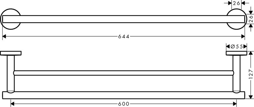 Фото Подвійний тримач для рушників Hansgrohe Logis 41712000, 60 см, хром
