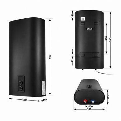 Фото Водонагрівач електричний Thermo Alliance 80 л Black, плоский вертикальний, мокрий ТЕН 2 кВт (0,8+1,2) DT80V20G(PD)/2В