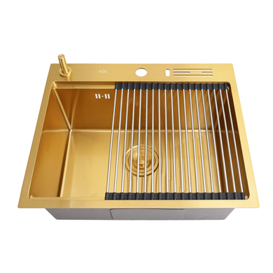 Фото Мийка для кухні золота з нержавіючої сталі з PVD покриттям багатофункціональна Nett NG-5747