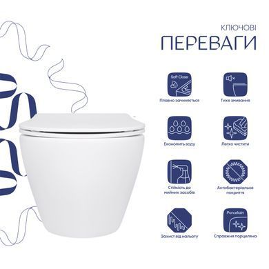 Фото Унітаз підвісний Jay Rimless 485&times;360&times;320 мм, White, з сидінням Slim Duroplast/ Soft-close/ Quick Relase QT07335177RW Qtap