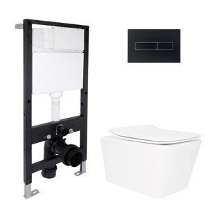 Фото Готовое решение Qtap для ванной комнаты: подвесной унитаз Crow Rimless 520x360x290 + комплект установки Standard (линейная клавиша Black)